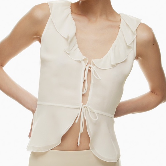 Aritzia Tops - Never Worn - Aritzia Chiffon Tonka Blouse White